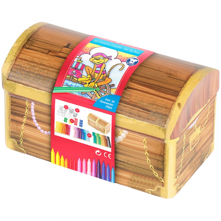Фломастеры детские 33 цвета Connector Treasure box + 10 клипс + 2 карты, артикул 155536