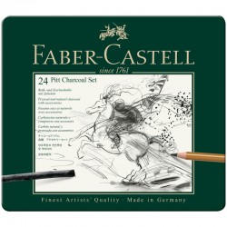 Карандаши угольные и уголь Pitt Charcoal Faber-Castell набор 24 предмета, в металлическом пенале, артикул 112978