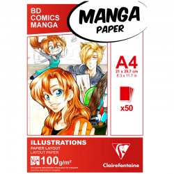 Скетчбук для маркеров 21х29,7 см (А-4),  50 листов,  100 гр/м2, склейка 1 сторона, Manga Illustrations, артикул 94042C