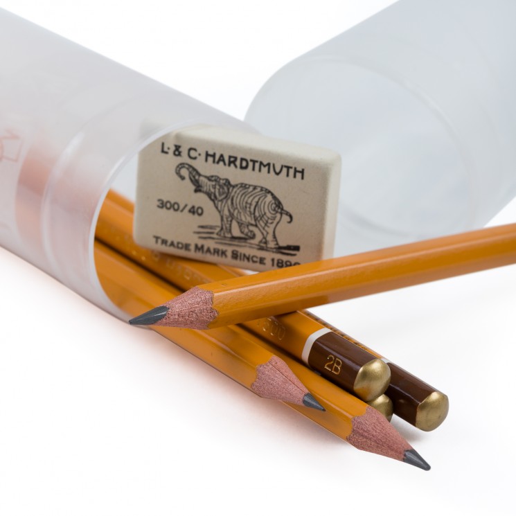  Гpaфические карандаши KOH-I-NOOR 1500 набор  6 штук, ластик и пенал-тубус 195х45 Crystal в подарок