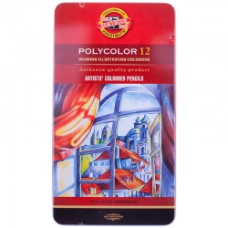 Карандаши цветные профессиональные POLYCOLOR 12 цветов  в металлическом пенале, артикул 3822012002PL