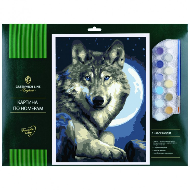 Картина по номерам "Волк" A3, с акриловыми красками, картон, европодвес