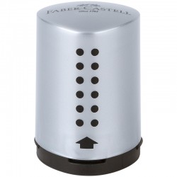 Точилка Faber-Castell пластиковая GRIP 2001 Mini, 1 отверстие, контейнер, серебряная, артикул 183700
