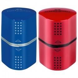 Точилка Faber-Castell пластиковая TRIO GRIP 2001, цвета красный/синий, 3 отверстия, 2 контейнера, артикул 183801
