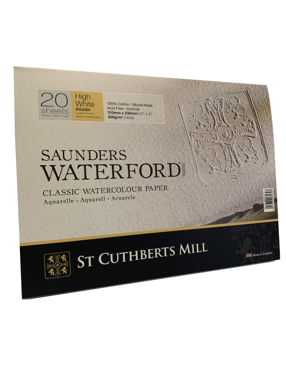 Блок 20 листов 23х31 см, 300 гр/м2, 100% хлопок, Saunders Waterford 300 гр/м2, Rough (грубая-Торшон) High White, артикул 46630051011C