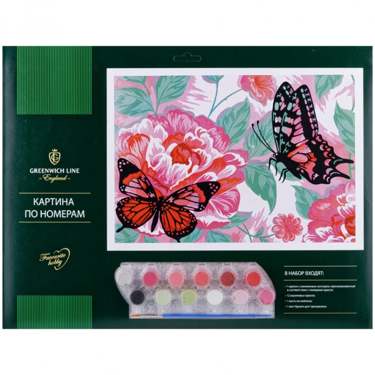 Картина по номерам "Бабочки" A3, с акриловыми красками, картон, европодвес