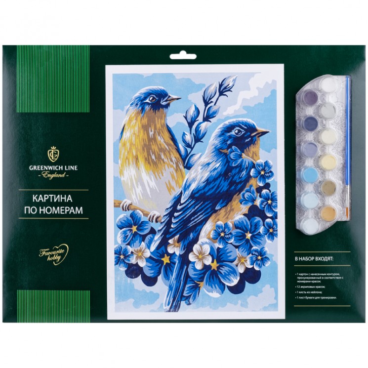 Картина по номерам "Весенние птицы" A3, с акриловыми красками, картон, европодвес