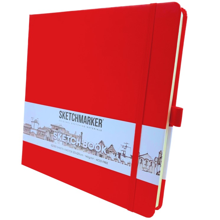 Скетчбук 20х20 см, 80 листов, 140 гр/м2, твердая обложка, Красный, Sketchmarker, артикул 2314206SM