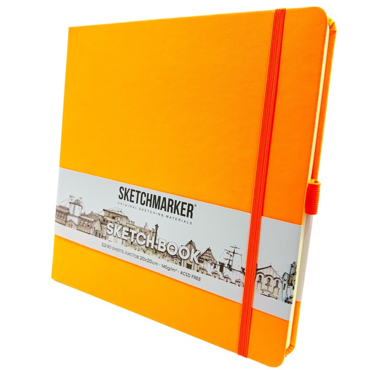 Скетчбук 20х20 см, 80 листов, 140 гр/м2, твердая обложка, Оранжевый, Sketchmarker, артикул 2314405SM