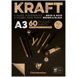 Блокнот 60 листов Kraft, А3 (297х420 мм), 90 гр/м2, верже, черный крафт, целюлоза, склейка 1 сторона, артикул 975819