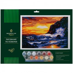 Картина по номерам "Закат на море" A3, с акриловыми красками, картон