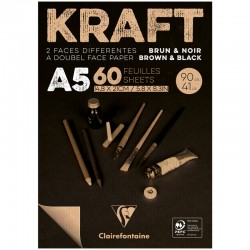 Блокнот 60 листов Kraft, А5 (148х210 мм), 90 гр/м2, верже, черный крафт, целюлоза, склейка 1 сторона, артикул 975817