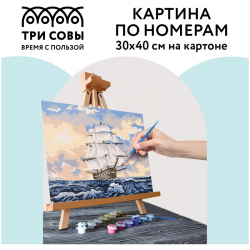 Картина по номерам на картоне "Парусник", 30х40см, с акриловыми красками и кистями