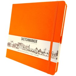 Скетчбук 20х20 см, 80 листов, 140 гр/м2, твердая обложка, Оранжевый неон, Sketchmarker, артикул 23148045SM