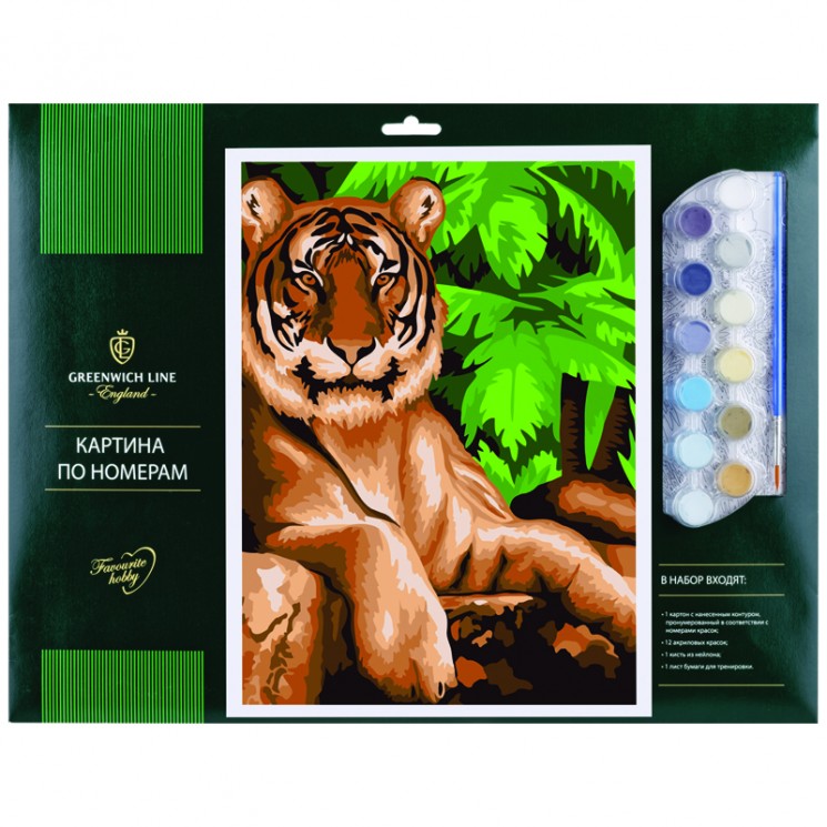 Картина по номерам "Тигр" A3, с акриловыми красками, картон