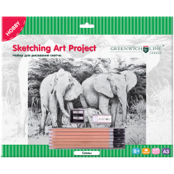 Набор для рисования скетча "Слоны", A3, карандаши, ластик, точилка, картон