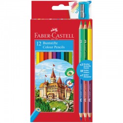 Карандаши цветные Замок 12 цветов плюс карандаши и точилка  в картонном промо пенале, артикул 110312