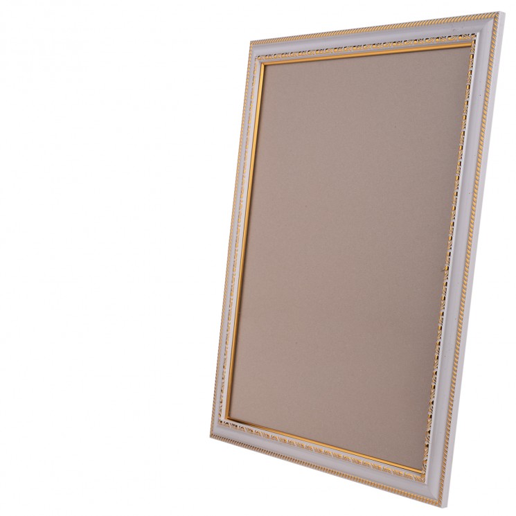Рамка со стеклом 30х40 см, шир. 29 мм, пластиковая, белый / золотой орнамент, БС 967 + комплект крепежа