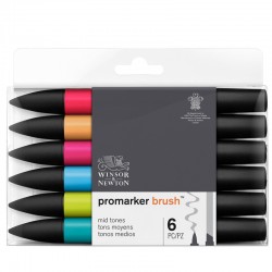Маркеры на спиртовой основе набор 6 цветов Promarker Brush, Основные оттенки, артикул 290124