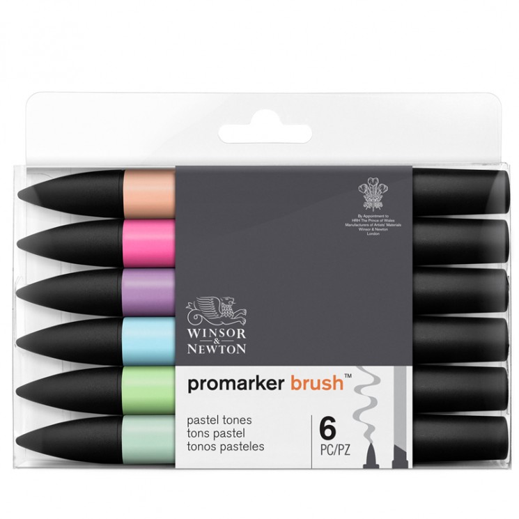 Маркеры на спиртовой основе набор 6 цветов Promarker Brush, Пастельные оттенки, артикул 290125