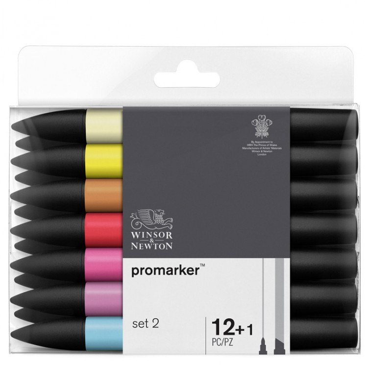 Маркеры на спиртовой основе набор 12 цветов Promarker, Яркие цвета плюс блендер, артикул 290145